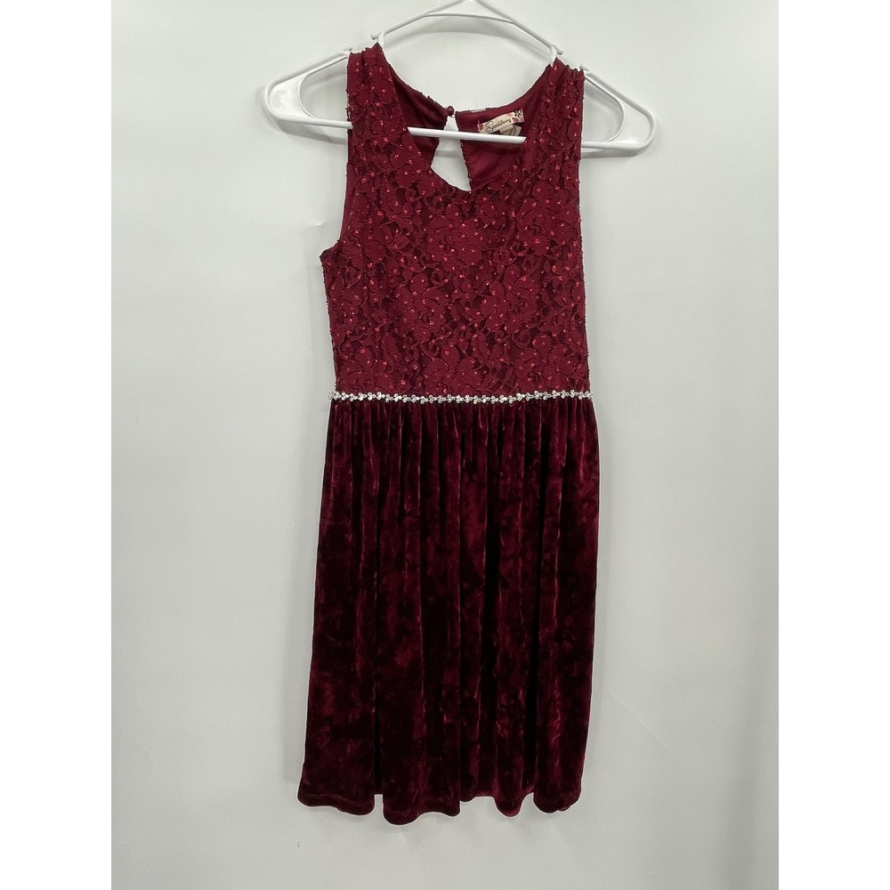 Speechless 16 Lace Velvet Dress Girls Burgundy Sequin Rhinestone Holiday Party